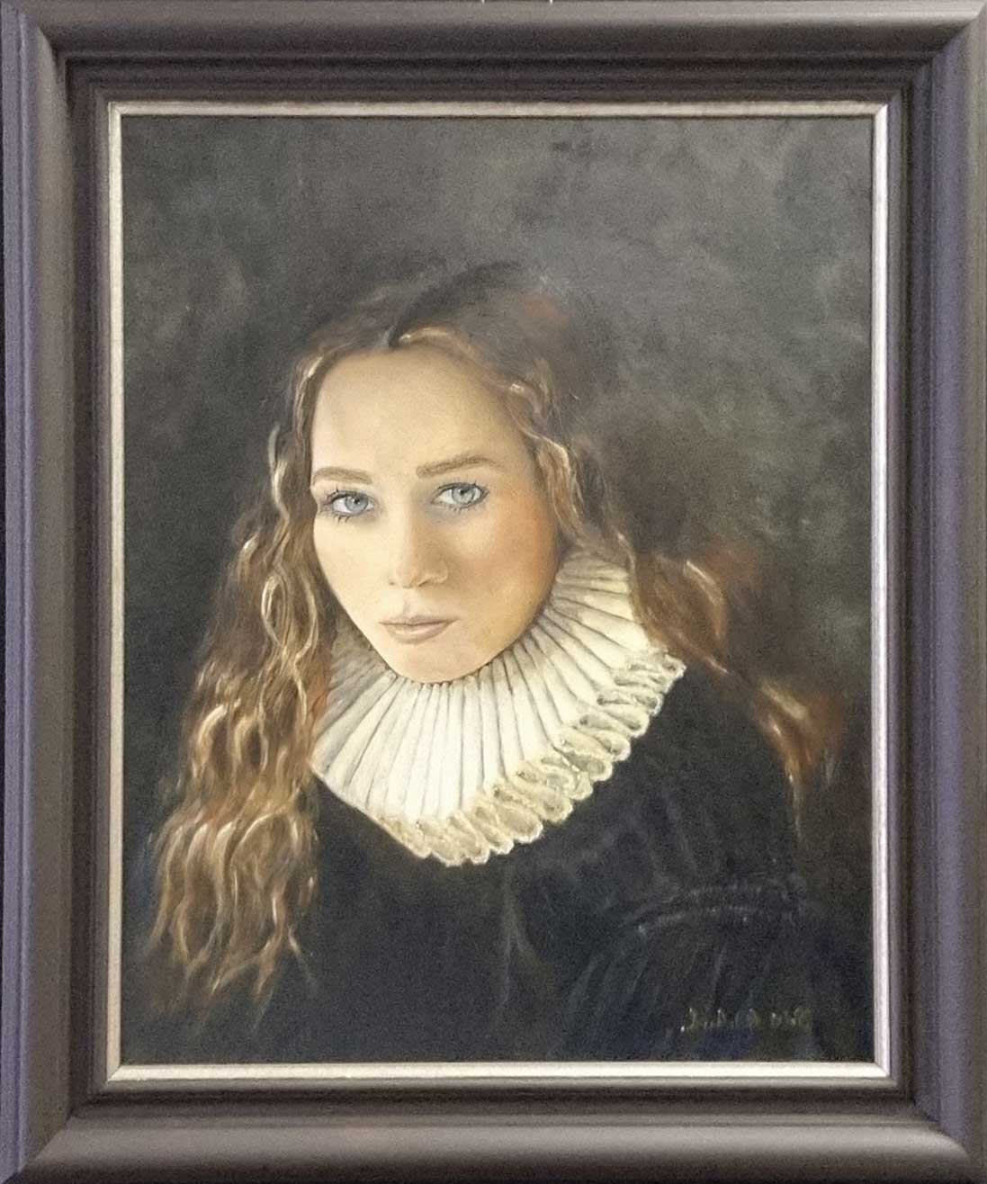 Meisje met molenkraag: olieverf op paneel 40×50 Portret en studie naar molenkraag
